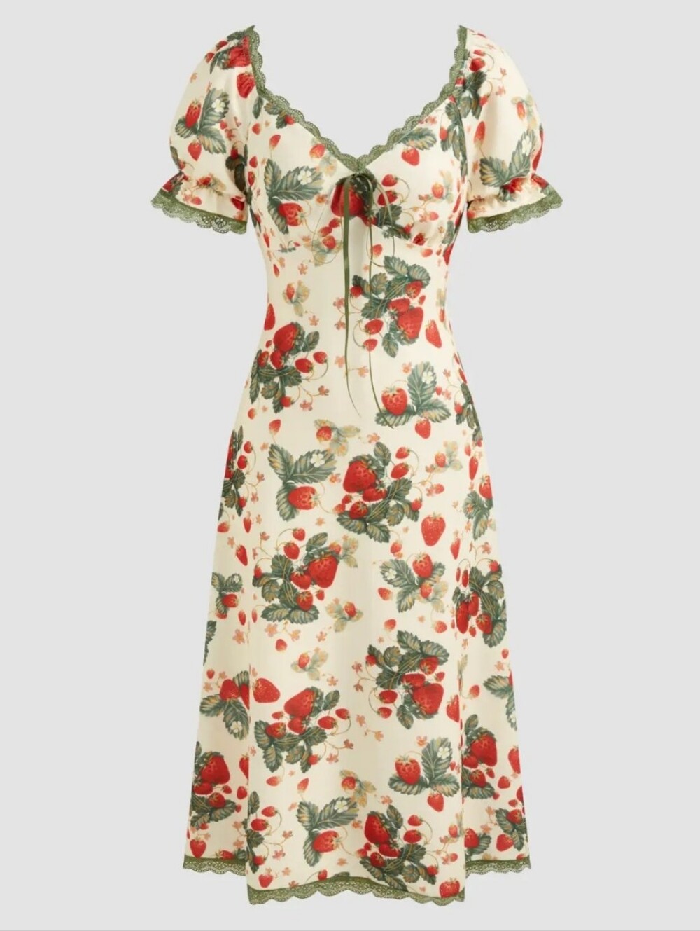 NWT Cider Strawberry Lace Trim Milkmaid Midi Dress M Cottagecore